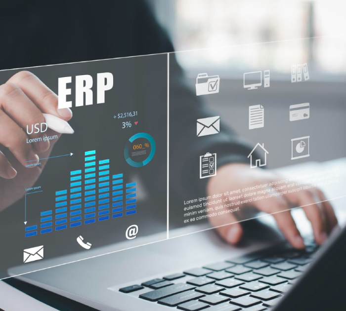 Image showing a graph with ERP words and a business man in computer